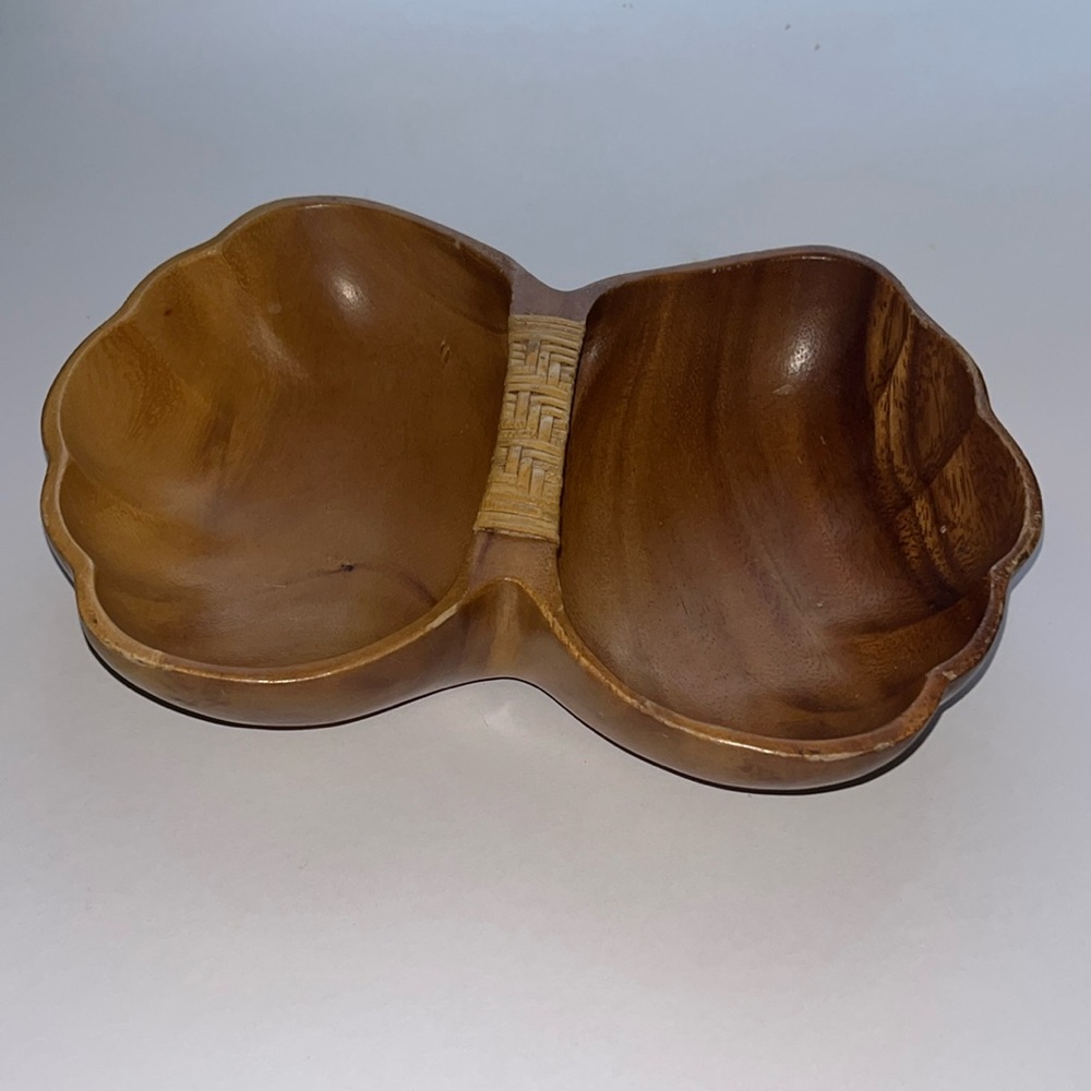 Vintage Mid century dish, wooden divided serving bowl, wood butterfly bowl